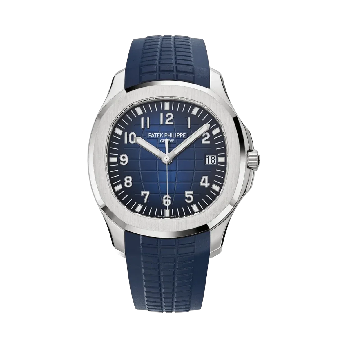 Patek Philippe Aquanaut 5168G-001, blue embossed dial, 18k white gold — genuine full set – Artisan Watch Co.