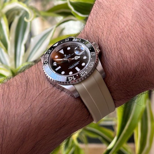 Beige rubber watch strap, alternate view – Artisan Watch Co.