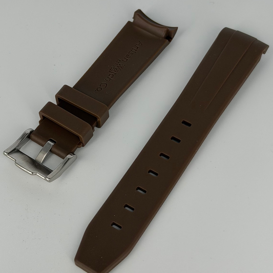 Brown rubber watch strap, alternate view – Artisan Watch Co.