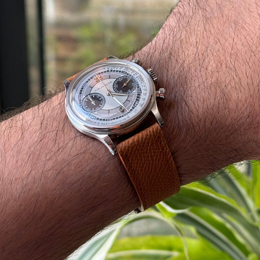 Tan Saffiano leather watch strap, alternate view – Artisan Watch Co.