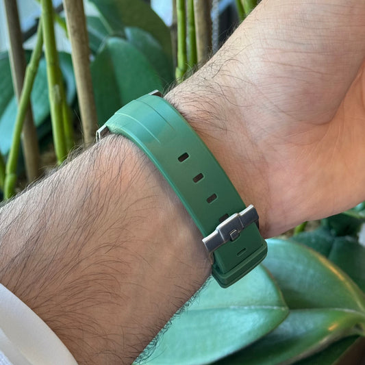 Green rubber watch strap, alternate view – Artisan Watch Co.