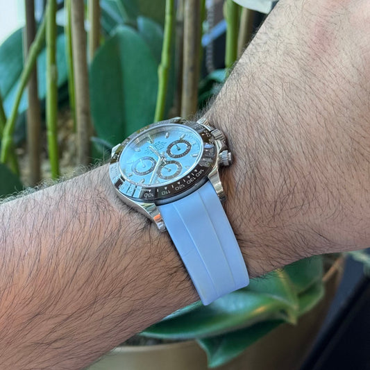 Light Blue rubber watch strap, alternate view – Artisan Watch Co.