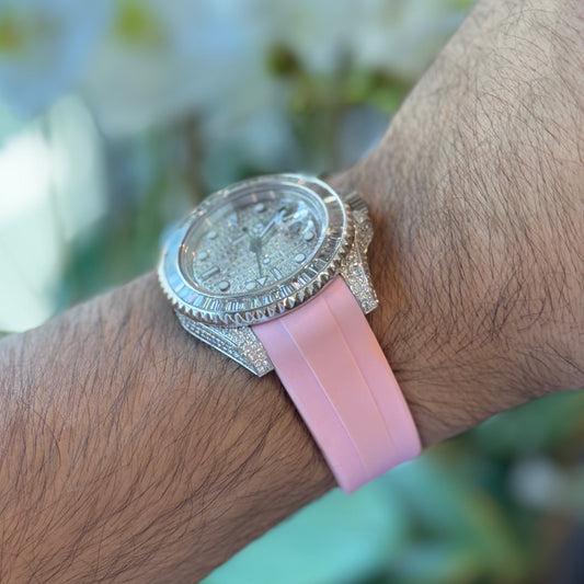 Pink rubber watch strap, alternate view – Artisan Watch Co.