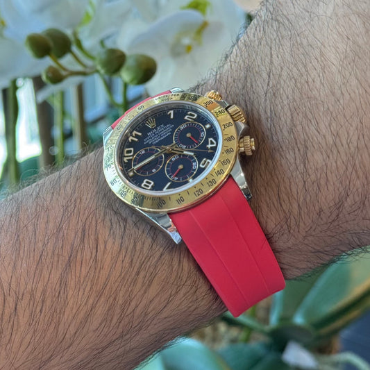 Red rubber watch strap, alternate view – Artisan Watch Co.