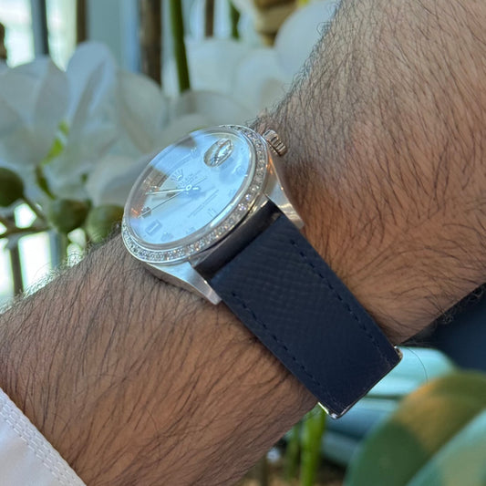 Navy Blue Saffiano leather watch strap, alternate view – Artisan Watch Co.