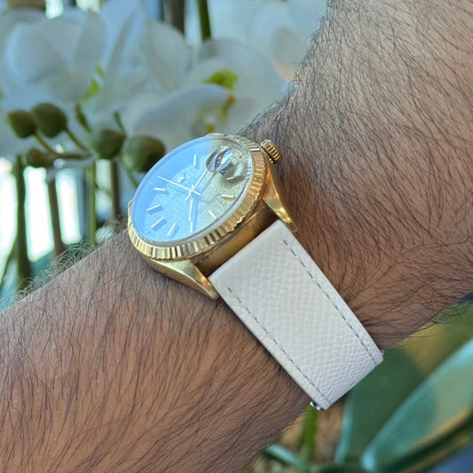 White Saffiano leather watch strap, alternate view – Artisan Watch Co.