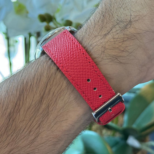 Red Saffiano leather watch strap, alternate view – Artisan Watch Co.
