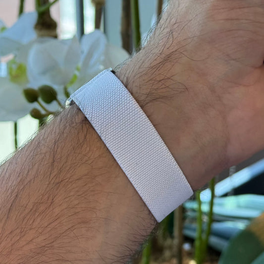 White elastic loop watch strap, alternate view – Artisan Watch Co.