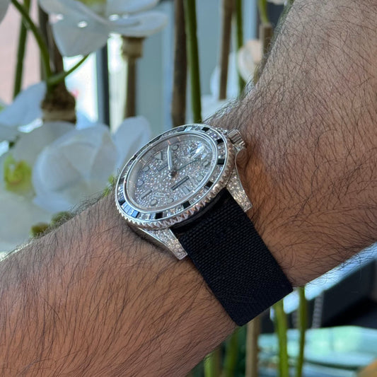 Black elastic loop watch strap, alternate view – Artisan Watch Co.