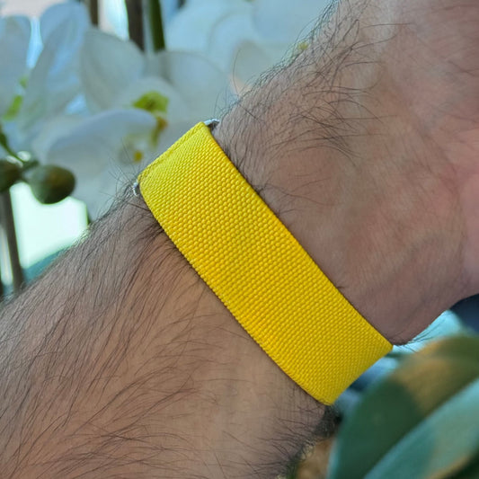 Yellow elastic loop watch strap, alternate view – Artisan Watch Co.