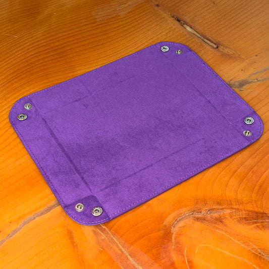 Purple suede valet tray shown flat with corner snaps – Artisan Watch Co.