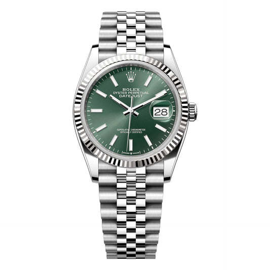Rolex Datejust 36 126234, mint green dial with fluted bezel — genuine full set – Artisan Watch Co.