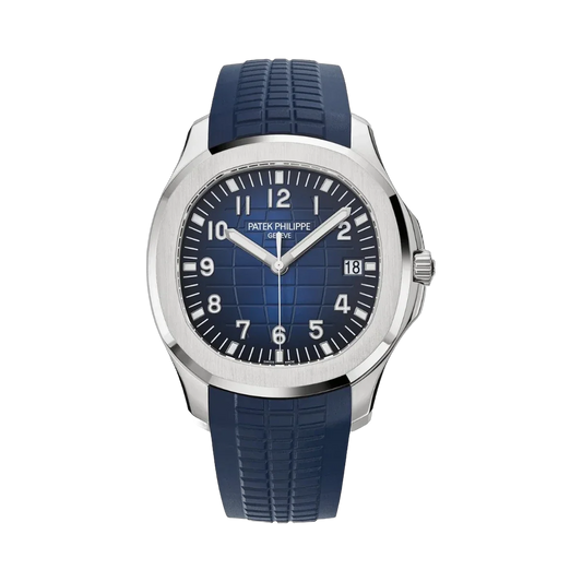 Patek Philippe Aquanaut 5168G-001, blue embossed dial, 18k white gold — genuine full set – Artisan Watch Co.