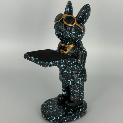 Galaxy Dog figurine watch holder in profile, holding a flat display tray – Artisan Watch Co.